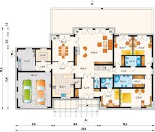 Большой одноэтажный коттедж более 150 m² с панорамными окнами и выходом в сад