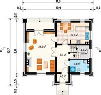 Компактный загородный дом с просторными комнатами и кухней