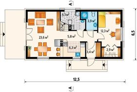 Оригинальный загородный коттедж с компактной планировкой