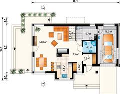Проект стильного коттеджа с эркером и гаражом