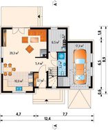Проект строительства компактного коттеджа с гаражом на 1 автомобиль