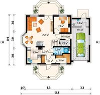Проект загородного дома с гаражом на 1 авто и эркером