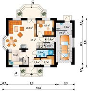 Проект симпатичного дома с гаражом на одну машину и эркером