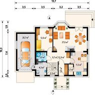 Симпатичный проект коттеджа с мансардой 170 m² с гаражом на 1 авто