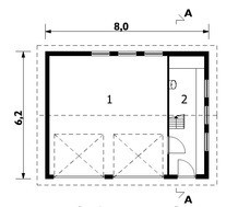 Проект гаража для 2 автомобилей с мансардой и балконом