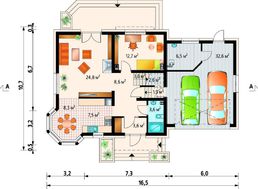 Проект симпатичного дома с гаражом на две машины и эркером