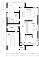 Проект комфортного загородного коттеджа с большой террасой на втором этаже и с односкатной кровлей