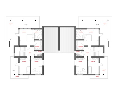 Проект большого современного коттеджа на две семьи