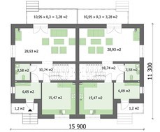 Небольшая загородная вилла с многоскатной крышей