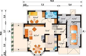 Проект коттеджа с мансардой Т-образной формы