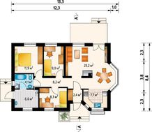 Архитектурный проект компактного загородного дома с большой гостиной