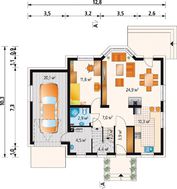 Симпатичный проект мансардного дома в традиционном стиле с пристроенным гаражом на 1 авто
