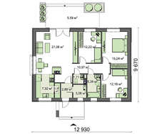 Одноэтажная загородная усадьба прямоугольной формы 13 на 10