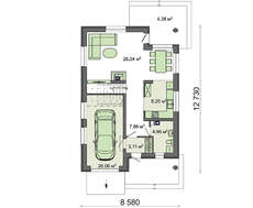 Проект небольшого коттеджа с мансардой и компактным гаражом