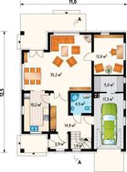 Проект оригинального особняка с небольшим крыльцом и мансардным этажом