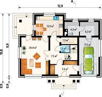 Загородный коттедж площадью 180 m² с мансардой и гаражом