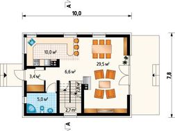 Архитектурный проект просторного коттеджа дачного типа с мансардой