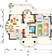 Проект дома с мансардой и полукруглым балконом над эркером
