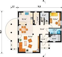 Проект дома Г-образной формы с мансардой