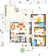 Уютный 1 этажный дом Т-образной формы