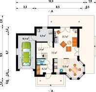 Уютный мансардный дом с круглым эркером в кухонной зоне
