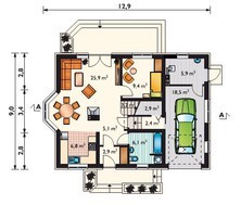 Проект для строительства мансардного коттеджа 170 m² с эркером